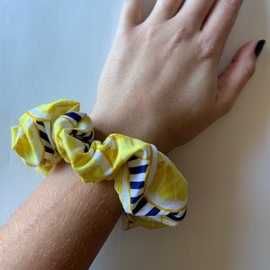 yellow and blue lemon scrunchie